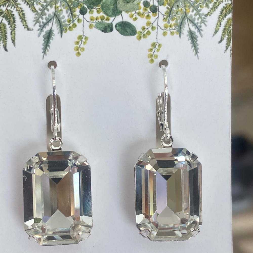 Crystal Emerald-Cut Drop Earrings - Clear Crystal - Picture 4 of 5